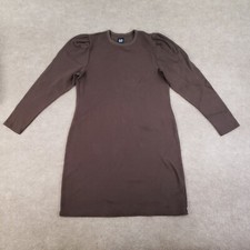 Gap Dress Womens XL Brown Crew Neck Long Sleeve Stretch Waffle Knit Puff Sleeve