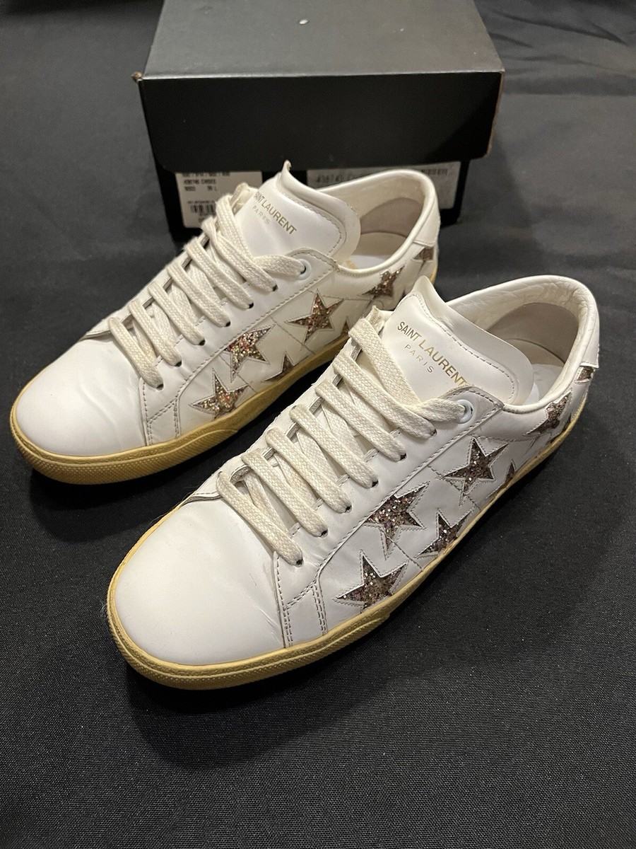 SAINT LAURENT GLITTER STAR WOMENS SNEAKERS SHOES SIZE YSL 38 US 8