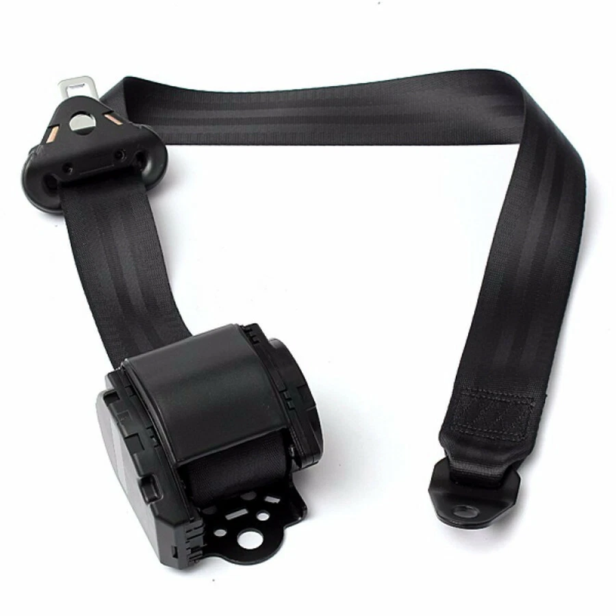 Black 3Point Car Seat Belt Retractable Adjustable Safety Belted W/ Warning Cable - Image 4 of 4