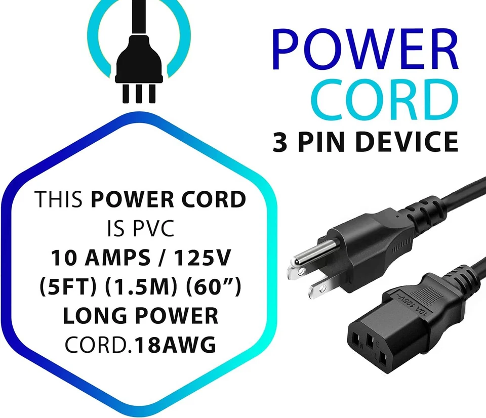 10FT AC Power Cord Cable Universal Replacement For Xbox PSU Monitor PC LOT - Image 3 of 3