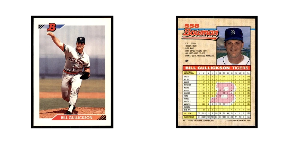 1992 Bowman Bill Gullickson Baseball Cards #558 - Image 3 of 3