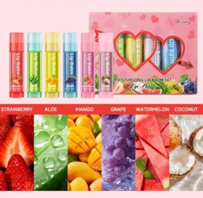 JIXIANG 6X Lip Balm Set Multi Pack Stick Fruit Flavoured Moisturising Beeswax Vitamin E