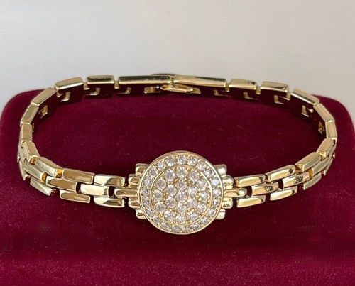 Luxus Armband Panzerkette Zirkonia Kristalle 585er Gold 14K vergoldet 17cm Damen - Bild 4 von 7