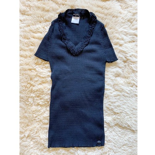 CHANEL V Neck Short Sleeve Sweater Black Tops - Picture 2 of 7