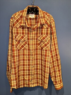 Mens Large Cowboy Shirt, Long Sleeve LEVI S Red Tab Copper Riveted Snap Error