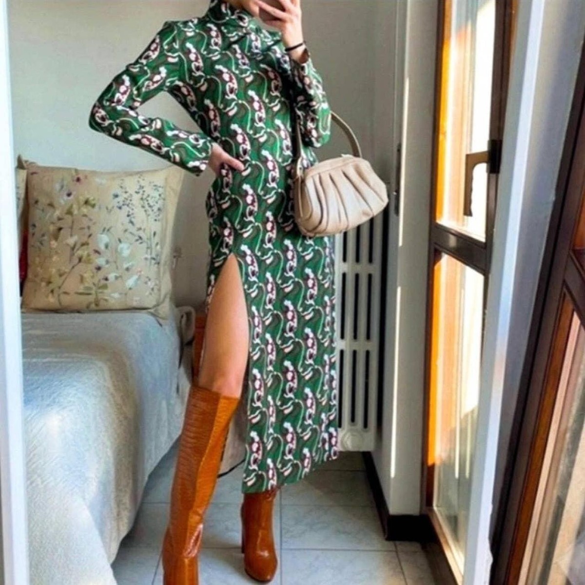 green paisley dress zara Vintage 70s Neon Green Paisley Tab Collar Mini Dress main image 0
