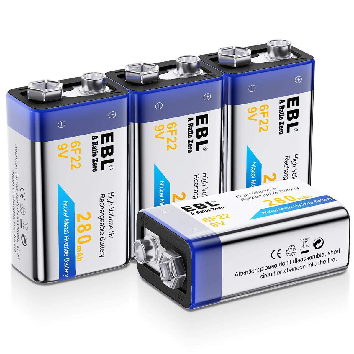 9V Rechargeable Batteries Nimh Everyday 280Mah 9V Battery for Smoke Alarm Detect-image