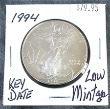 1994 American Silver Eagle Coin BU 1 Oz US $1 Dollar Uncirculated Brilliant Mint