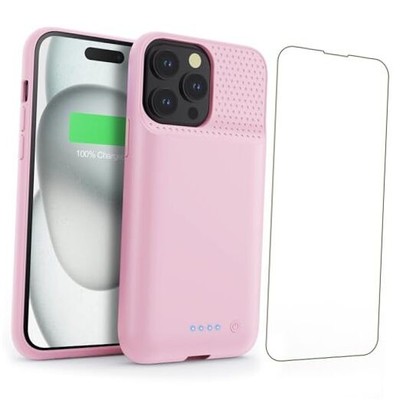 15W Fast Charging Battery Case for iPhone 15 Pro(6.1 inch),7500mAh Slim Pink