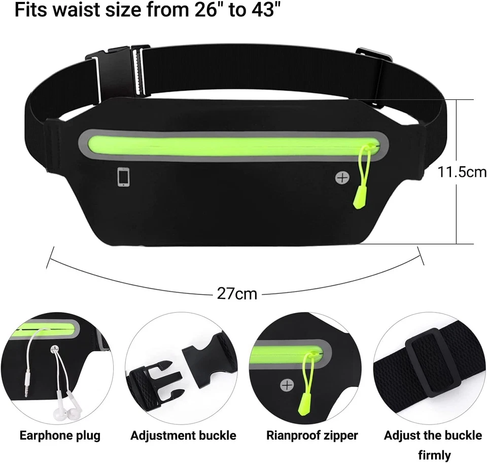 Bolsa de cintura esportiva para bumbum corrida caminhada zíper bolsa pochete ultra fina - Imagem 2 de 4