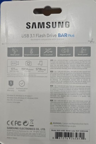 SAMSUNG 300MB/s Metal U Disk BAR Plus 64GB Silver USB Flash Drive Champagne lot - 第 5/6 張圖片