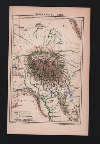 Landkarte map 1897, KILIMANDSCHARO. Afrika Africa Berg