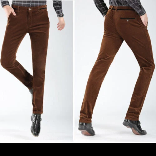 Men's Pants Corduroy Pants Trousers Slim Fit Casual Stretch Classic Black Brown@ - Picture 8 of 26