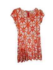 Michael Kors Size Medium Orange White A-line Dress Short Sleeve Zip Up 514
