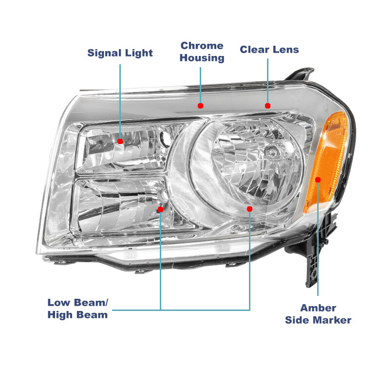 For 2012-2015 Honda Pilot Chrome Replacement Headlights Lamp w/LED