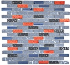 Mosaico Pietra Naturale Specchio Piastrelle Nero Grigio Rosso 87-0429_B 1 Opaco