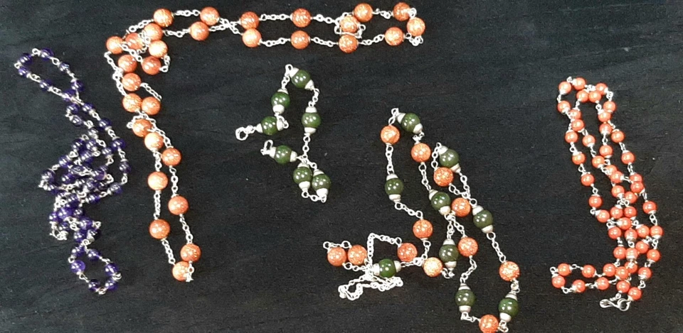 4 Collane- 1 bracciale-ametista-giada-diaspro rosso-pietra del Sole-tibet-silver - Immagine 2 di 4