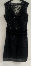 New Dolce & Gabbana Black Sequins Lace Dress Bateau Neck Knee Length Size 44