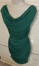 Sexy Ruched Sides Drape Neck Bodycon Green Stretchy Lined Mesh Dress💗Sz M