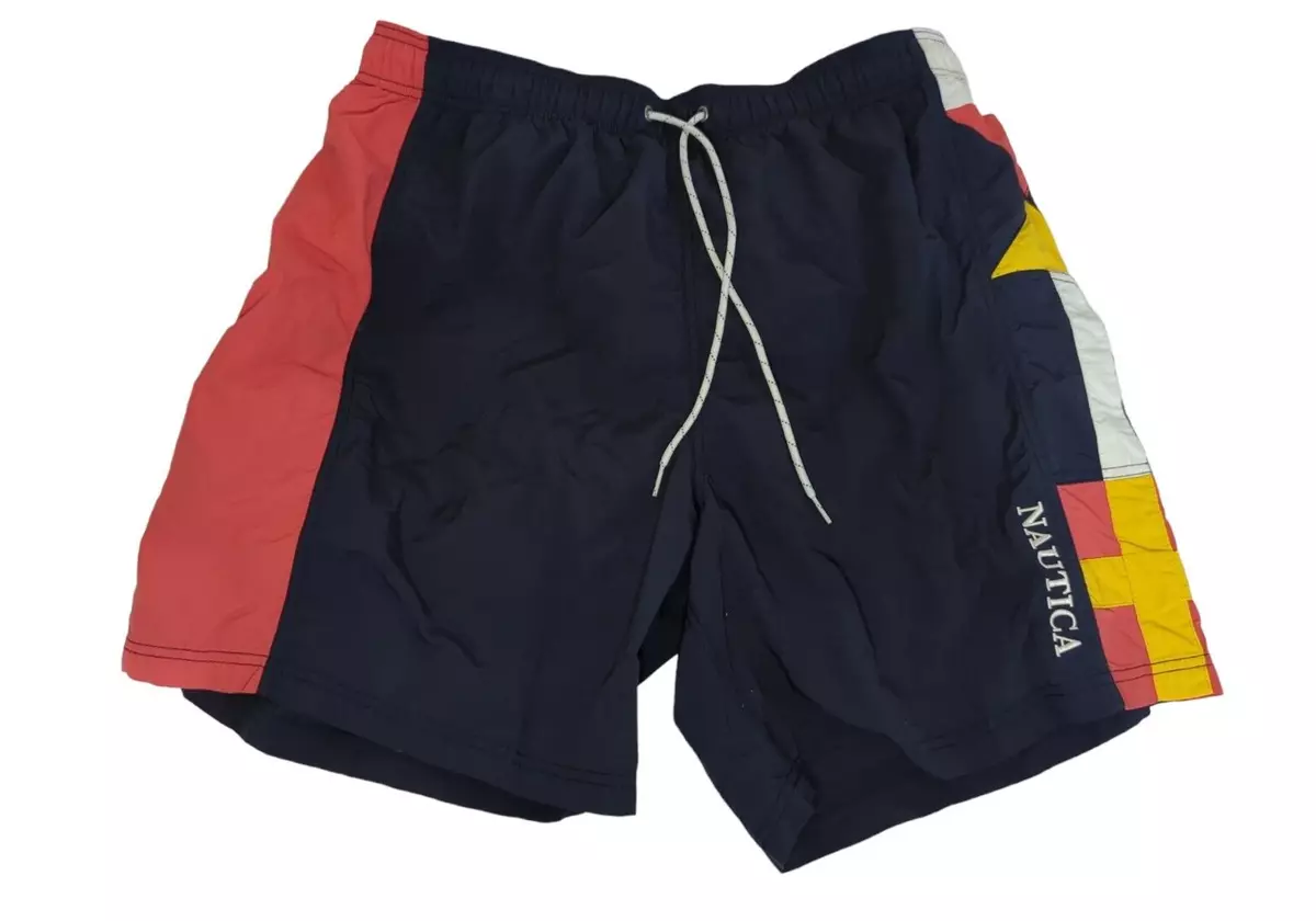 Men's Nautica XL swim trunks shorts red blue color block side
