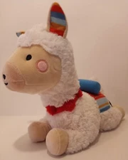 FAO Schwarz Llama Alpaca Plush 14" Long White w/ Rainbow Blanket Stuffed lovey