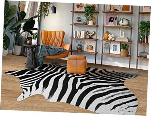 Large Zebra Rug 7.6X 6.2 ft Faux Cowhide Rug XXL(7.6x6.2 ft) White Zebra Rug
