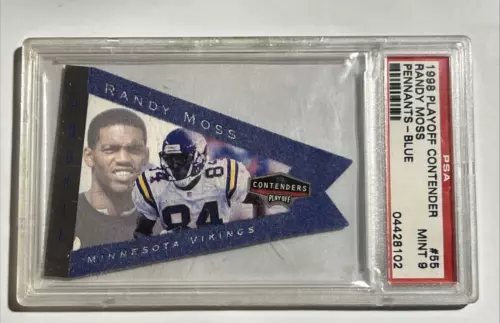1998 Randy Moss Playoff Contenders Rookie Blue Pennants PSA 9 Mint RC