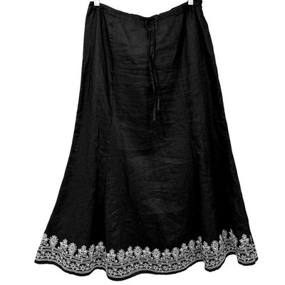 Richard Malcolm Size 8 Black Irish Linen Embroidered Long Skirt Modest Lagenlook