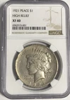 1921 PEACE "HIGH RELIEF" "NGC- XF40" - RARE/KEY DATE COIN, SOME TONING ON REV💥✅