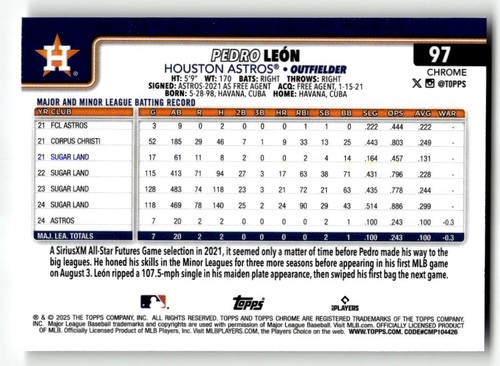 2025 Topps Chrome Logofractor Pedro León #97 RC Houston Astros - Picture 2 of 2
