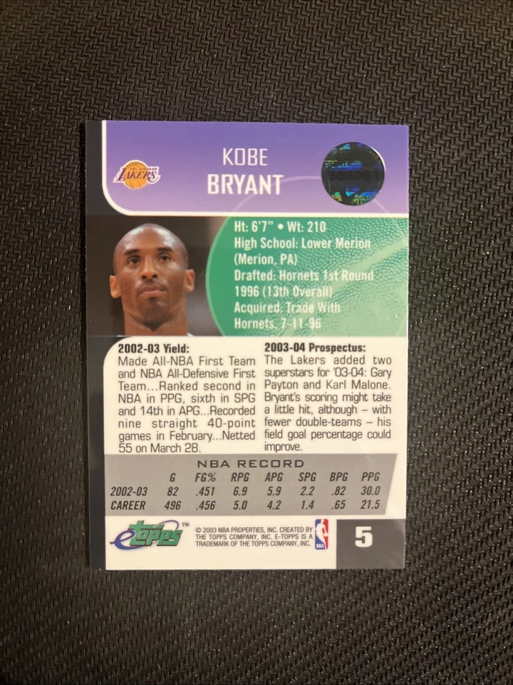 2003-04 eTopps Kobe Bryant #5 HOF Sealed Lakers Short Print - Image 2 of 2