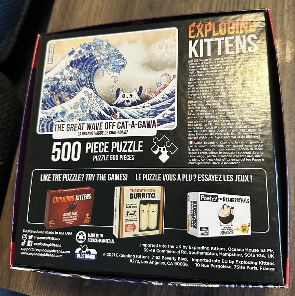 Exploding Kittens: The Great Wave of Cat-a-Gawa 500 PC Puzzle - Pre-Owned - Image 2 of 2