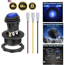 Round Rocker Switch, Toggle Switch 12V, Waterproof Lighted LED On/Off Switch ...