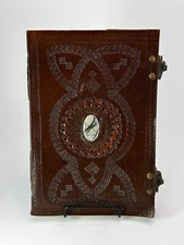 Handcrafted Leather Journal Notebook w/ Stone Inlay  Metal Clasps Brown Blank