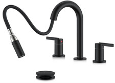 Grifo de Ba o Negro Mate 8" Extra ble, 2 Manijas, 3 Orificios con Desag e y Mang
