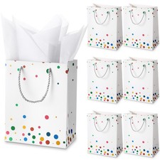 6 Pack Medium Size Gift Bags Polka Dots Valentines Gift Bag with Tissue Paper...