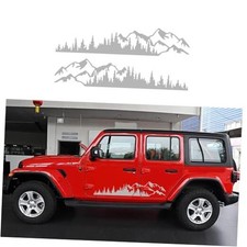  2pcs Mountain Tree Forest Graphic Car Sticker Waterproof Glossy Gray