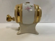 Vintage Ceramic Keg HUBB Liquor Wine Barrel Hand Painted Floral Corks Metal Tap