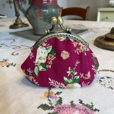 Wrapables Floral Fabric Kiss Lock Coin Purse Dark Pink