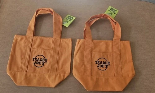 Trader Joes Mini Halloween Canvas Tote Bag 2 Piece Set Orange New With Tags