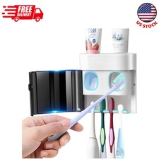Wall Mounted Toothbrush Holder with Automatic Toothpaste Dispenser 4 Slot Black