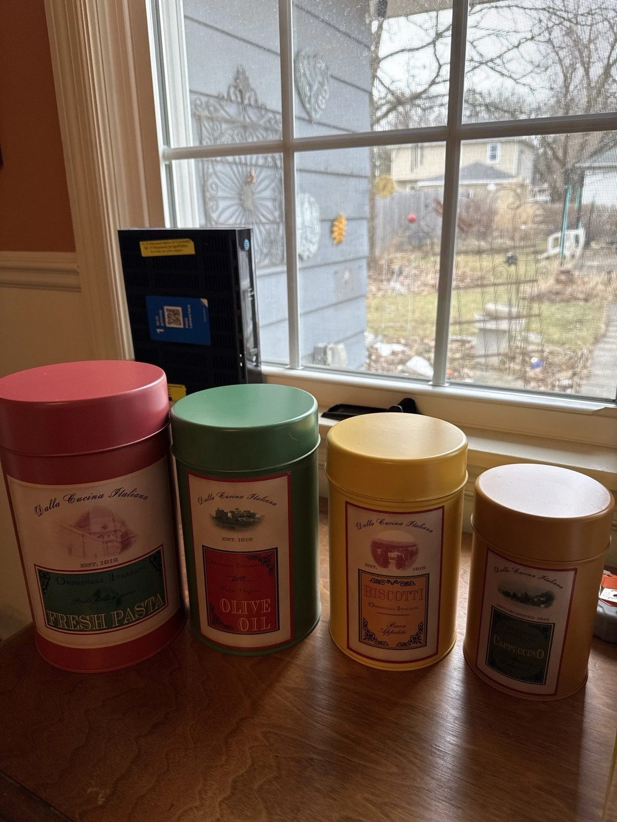 Set of 4 Italian Kitchen Canisters Dalla Cucina Italiana Olive Oil Biscotti Capp