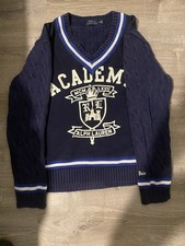 Polo Ralph Lauren Boys Cable-Knit V-Neck Pullover Sweater Navy L/G Logo