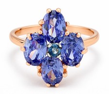 Lab Created 3.68 Cts TANZANITE  BLUE TOPAZ RING 10k Rose Gold FREE SHIPPING 