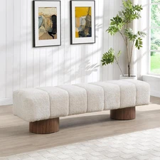 Manila 64" Boucle Dining Bench, Upholstered Ottoman Bench, Rectangular Dining Se