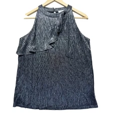 Sleeveless Halter Top Ruffle Silver Metallic Shimmer Party S NWT Cocktail Glam