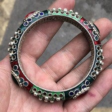 Vintage Cloisonne Red Green Bead Bracelet Antique Bangle Collectible Jewelry