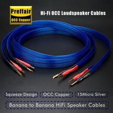 Preffair OCC HiFi Audiophile Ribbon Flat Speaker Cables W/ Banana/Spade Y Plug