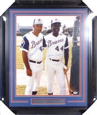 Hank Aaron & Eddie Mathews Signed Framed 16x20 Photo Braves PSA/DNA