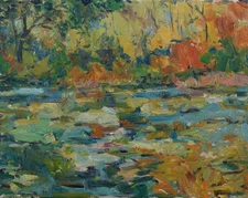 Art Original Oil Painting RM Mortensen "The Small Pond In The Park" Lake